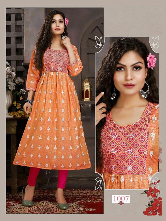 Riyaa Avni 1001 Heavy Cotton Printed Ethnic Wear Embroidery Kurti Collection